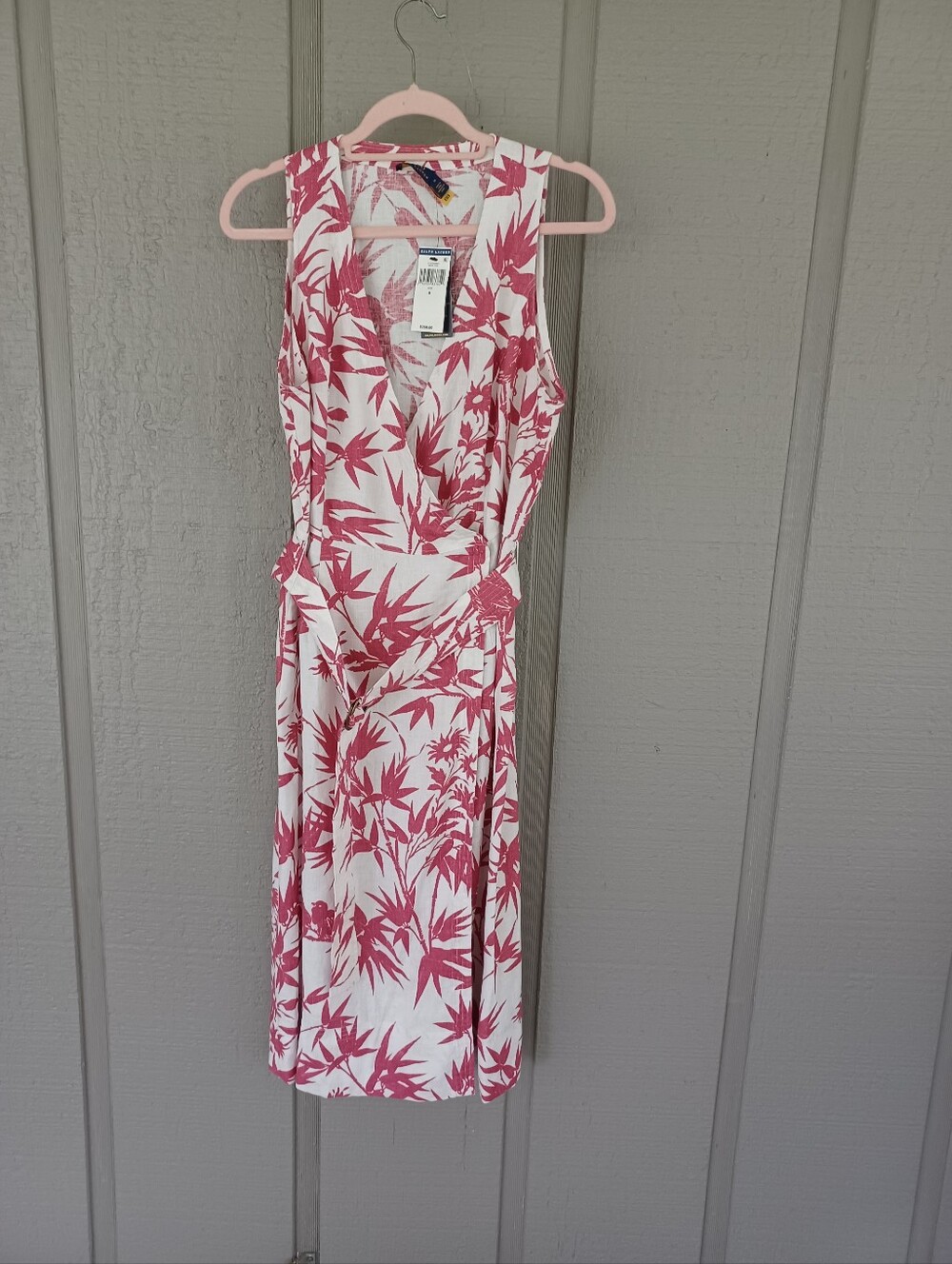 Polo Ralph Lauren Linen Printed Midi Dress Size 8 Women Belted Sleeveless V Neck